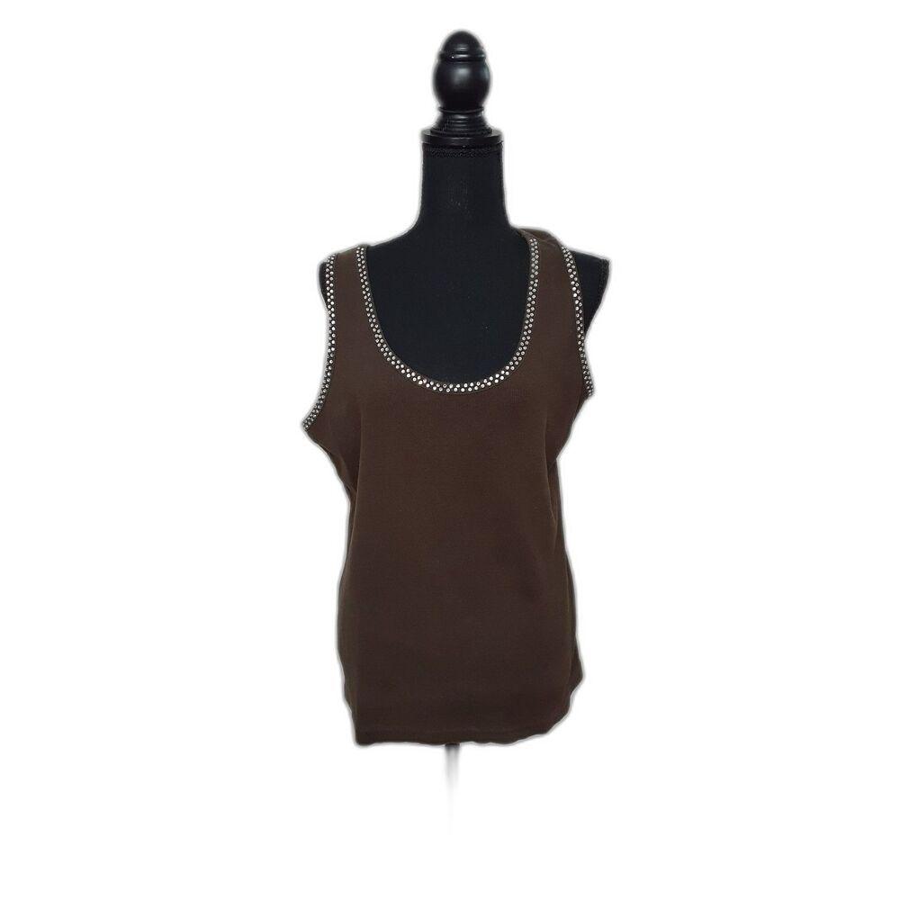 Gitano Brown Metallic Ribbed Tank Top Sleeveless Round Neck Size 18/20 #527